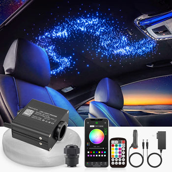 TACHICO 16W RGBW Twinkle LED Fiber Optic Lights, Bluetooth APP/Remote/Music Control Star Ceiling Light Kit+Adapter+Cigarette Lighter, Fiber Cable 550pcs*0.03in*9.8ft for Car/Home/Theater