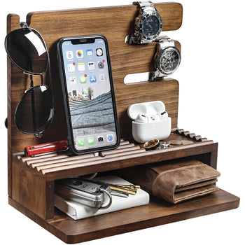 Homde Wood Phone Docking Station, Nightstand Organizer for Multiple Devices, Gifts for Men