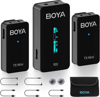 BOYA 2.4GHz Wireless Lavalier Microphone System BY-XM6-S2-MINI for Phone DSLR Camera Camcorder Rechargeable Lapel Microphones Clip on Mic for Vlogging Interview YouTube