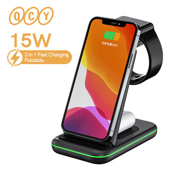 QCY 10/15W Qi Wireless Charger Pad for iphone 13 12 Pro Foldable Charging Dock Station Mobile Phone Fast Wirless Charger Pad