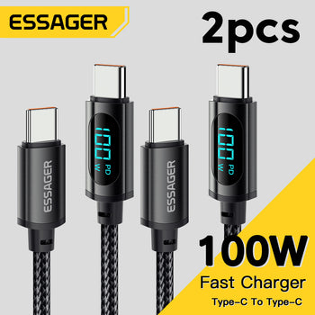 Essager PD 100W USB Type C Cable to USB C 7A Fast Charging Charger Wire Cord For OPPO Realme Huawei Poco Samsung Display Cable