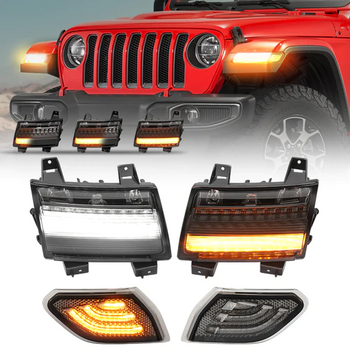 Front LED Turn Signals &amp; Side Marker Lights Combo For 2018-Later Jeep Wrangler JL &amp; Gladiator JT