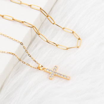 CARITATE Gold Plated Jewelry Cross Necklace For Women