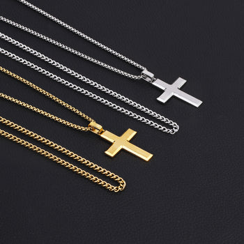 CARITATE Stainless Steel Diamond Cross Necklace For Men