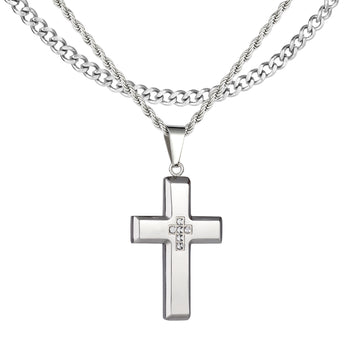 CARITATE Miracle Plated Setting Diamond Mens Cross Necklace