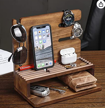 Solid Wood Charging Station Storage/Nightstand Organizer for Multiple Devices