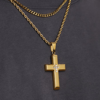 Gold/Silver Diamond Cross Necklace For Men