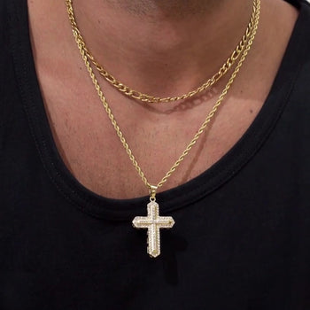 Gold/Silver Diamond Cross Necklace For Men