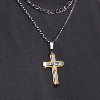 Gold/Silver Diamond Cross Necklace For Men