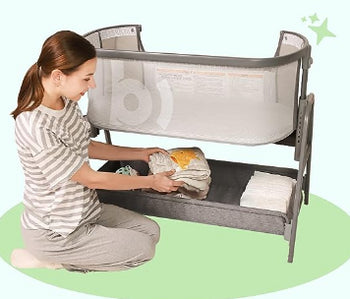 Bassinet Bedside Sleeper with 360° All Air Mesh, Bedside Crib with Storage Basket, Cozy Adjustable Portable Bassinets for Safe Co-Sleeping, Baby Crib for Infant/Newborn