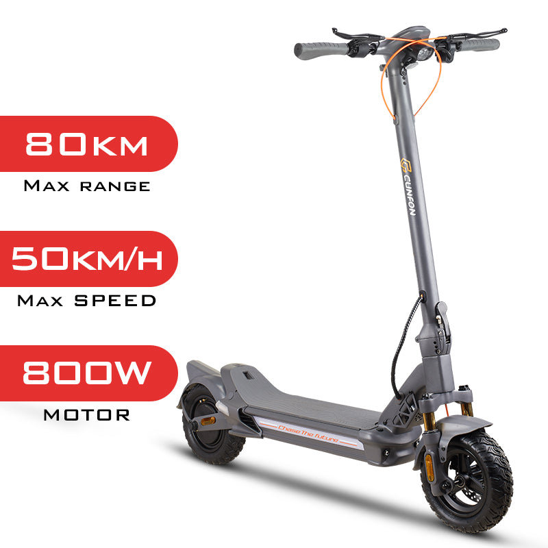 CUNFON Folding Electric Scooter - 50 Miles Range, 30 mph Speed, 800W Powerful Rear Motor, 48V 15.6 ah Electric Scooter with Front and Rear Suspension, 10.5&amp;quot; Off Road Tire