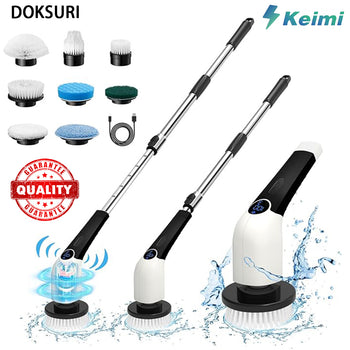 Keimi Electric Spin Scrubber, 2024 New Cordless Scrubber with 4 Replaceable Scrubber Heads, Adjustable Speeds and Extension Handle, Rechargeable Shower Cleaning Brush for Bathtub, Grout, Tile, Floor