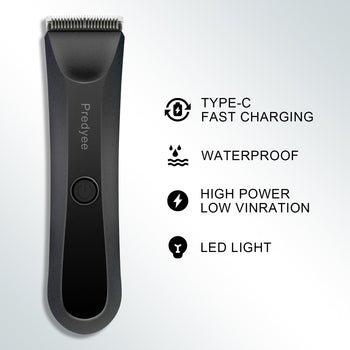 Predyee Electric Groin Hair Trimmer - Replaceable Ceramic Blade Heads, Waterproof Wet/Dry Clippers - Ultimate Male Body Hair Razor