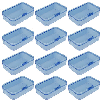 Goodma 12 Pieces Mini Rectangular Plastic Boxes Empty Storage Organizer Containers with Hinged Lids for Small Items and Other Craft Projects (Blue, 3.3 x 2.2 x 1 inch)