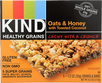 KIND: Healthy Grains Granola Bars Oats and Honey with Toasted Coconut 5 Count, 6.2 oz