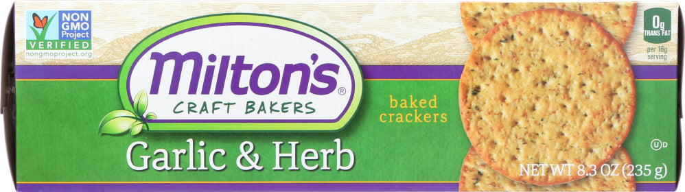 MILTON'S: Multi-Grain Gourmet Crackers Garlic and Herb, 8.3 oz