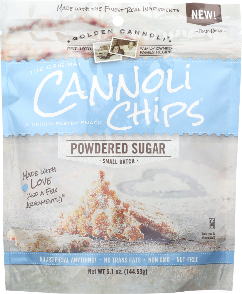 GOLDEN CANNOLI: Powdered Sugar Cannoli Chips, 5.1 oz