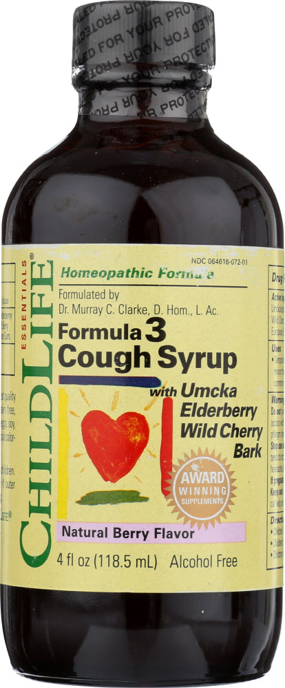 CHILD LIFE: Cough Syrup Formula 3 Berry Natural Flavor, 4 oz