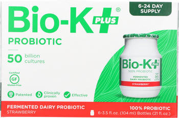 BIO-K PLUS: Probiotic Dairy Culture 50 Billion CFUs Strawberry Flavor 6x3.5 oz, 21 oz