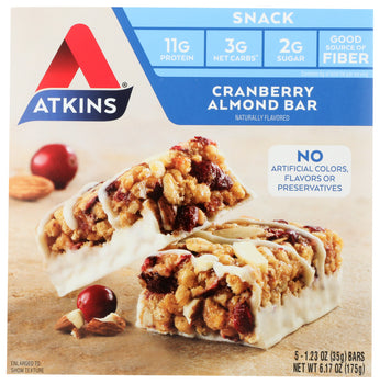 ATKINS: Day Break Snack Bar Cranberry Almond (5x1.2oz bars), 6 oz