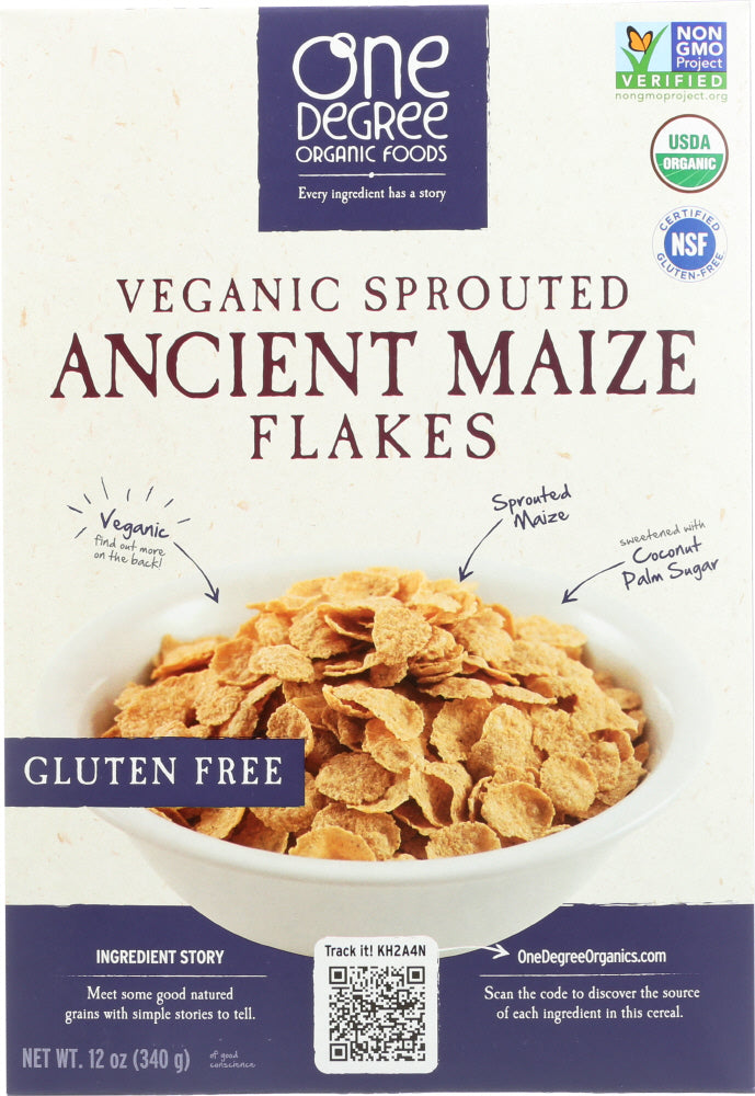 ONE DEGREE ORGANIC FOODS: Veganic Sprouted Ancient Maize Flakes, 12 oz