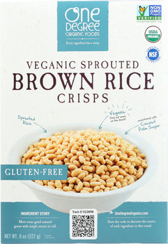 ONE DEGREE ORGANIC FOODS: Veganic Sprouted Brown Rice Crisps Cereal, 8 oz