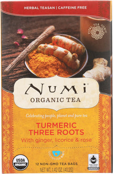 NUMI TEAS: Organic Turmeric Tea Three Roots, 12 Tea Bags