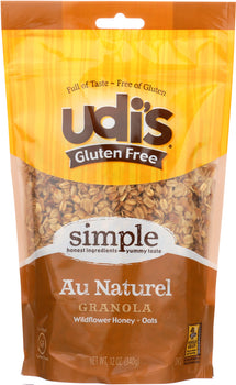 UDI'S: 100% Whole Grain Gluten Free Granola Au Naturel, Dairy Soy & Nut Free, 12 oz