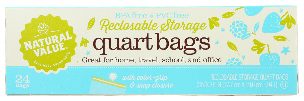 NATURAL VALUE: Quart Bags Reclosable Storage, 24 bg