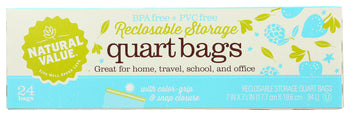 NATURAL VALUE: Quart Bags Reclosable Storage, 24 bg