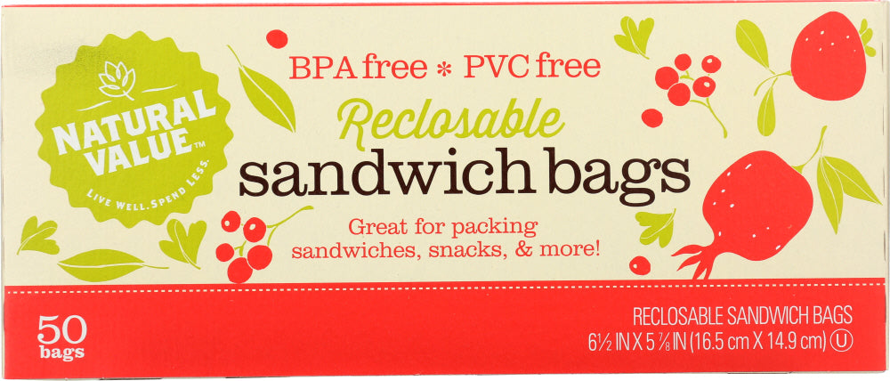 NATURAL VALUE: Sandwich Bag Reclosable 50 Bags, 1 ea