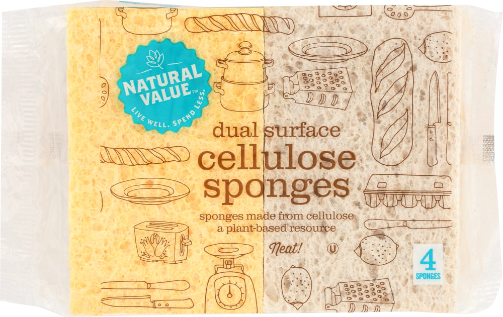 NATURAL VALUE: Natural Dual Surface Cellulose Sponges 4 Pack, 1 ea