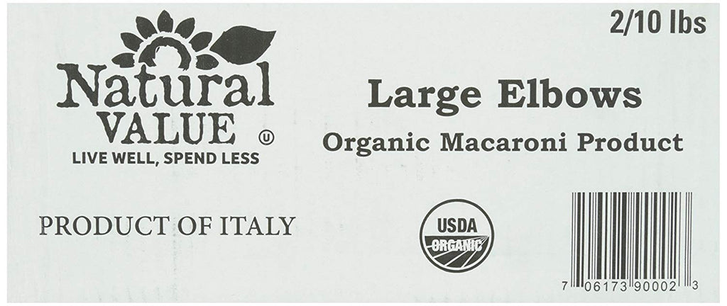 NATURAL VALUE: Pasta Elbow 2-10 LB, 20 lb