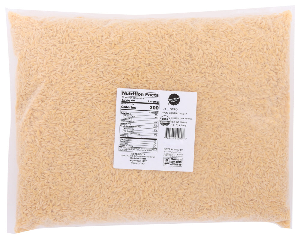 NATURAL VALUE: Organic Orzo Pasta 2-10lb, 20 lb