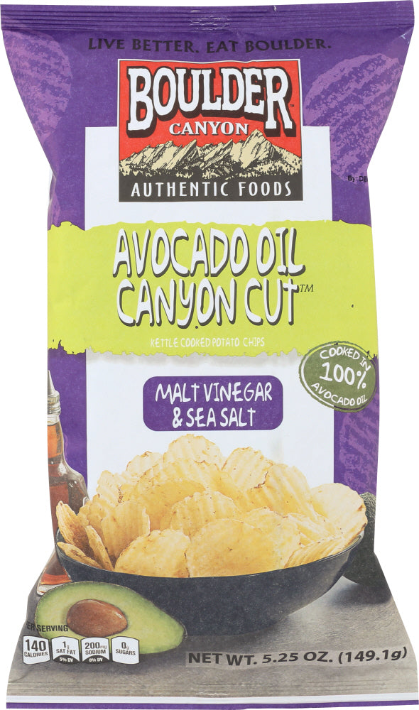 BOULDER CANYON: Avocado Oil Canyon Cut Potato Chips Malt Vinegar & Sea Salt, 5.25 Oz