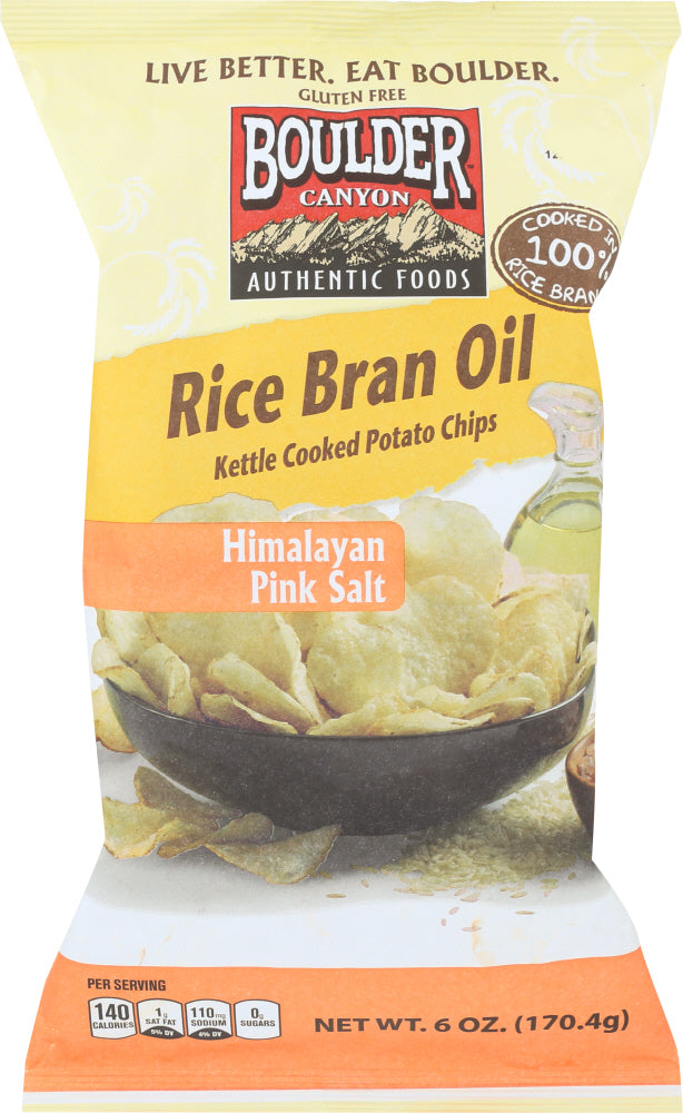 BOULDER CANYON: Rice Bran Oil Himalayan Pink Salt Kettle Cooked Potato Chips, 6 oz