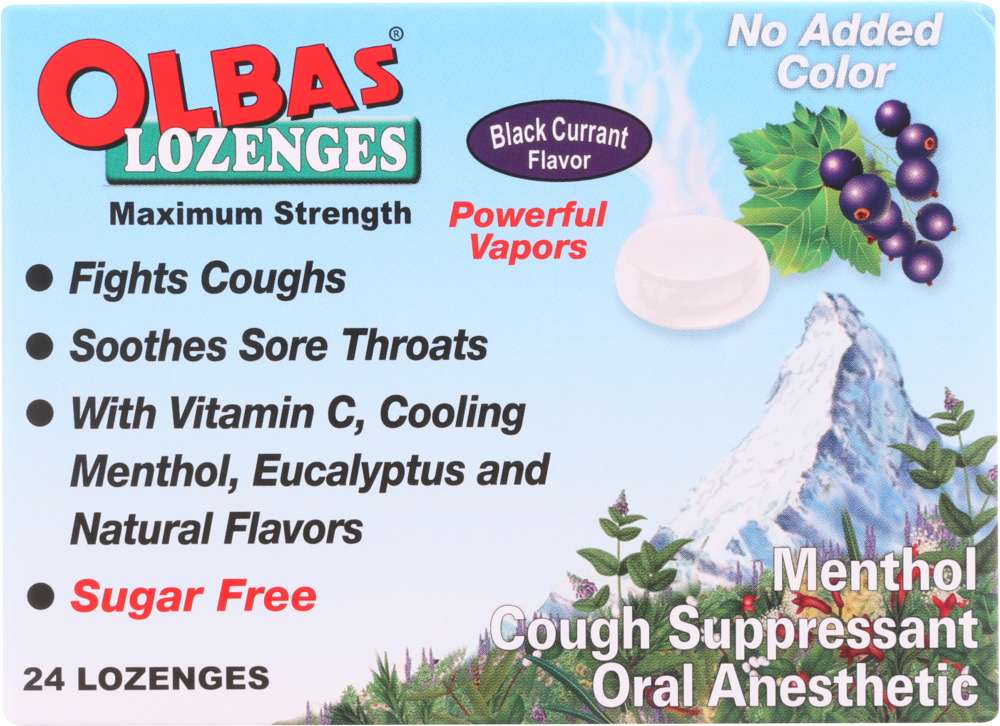 OLBAS: Maximum Strength Sugar Free Lozenges Black Currant Flavor, 24 Lozenges