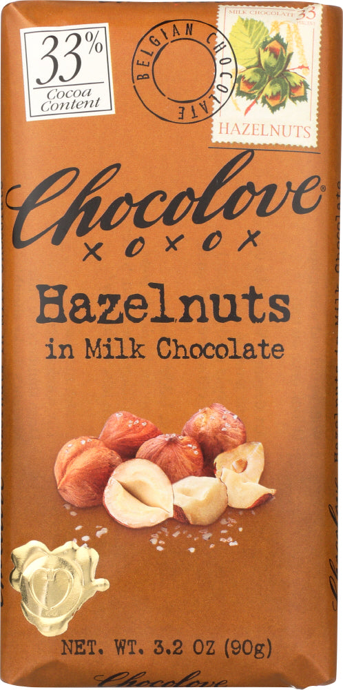 CHOCOLOVE: Hazelnuts In Milk Chocolate Bar, 3.2 oz