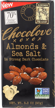 CHOCOLOVE: Almonds & Sea Salt in Strong Dark Chocolate Bar, 3.2 oz