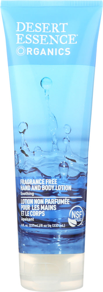 DESERT ESSENCE ORGANICS: Hand and Body Lotion Fragrance Free, 8 oz