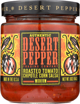 DESERT PEPPER: Roasted Tomato Chipotle Corn Medium Hot Salsa, 16 oz