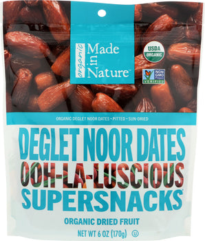 MADE IN NATURE: Delectable Delget Noor Dates Pitted Sun-Dried & Unsulfurated Organic 6 Oz