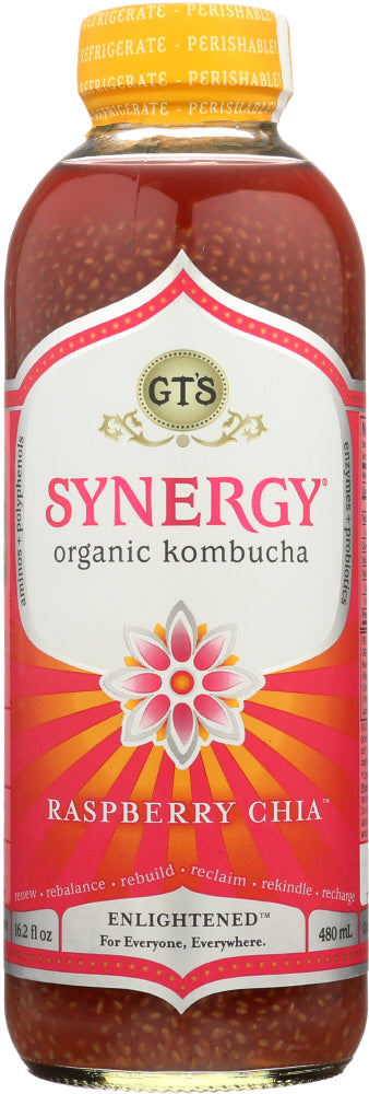 GT'S ENLIGHTENED: Synergy Raspberry Chia Kombucha, 16 fl oz