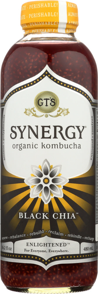 GT'S ENLIGHTENED KOMBUCHA: Synergy Organic and Raw Kombucha Black Chia, 16 oz