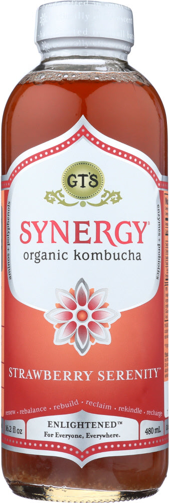 GT ENLIGHTENED KOMBUCHA: Synergy Strawberry Drink, 16 oz