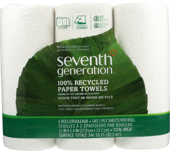 SEVENTH GENERATION: 100% Recycled Paper Towels 140 2-Ply Sheets, 6 Rolls