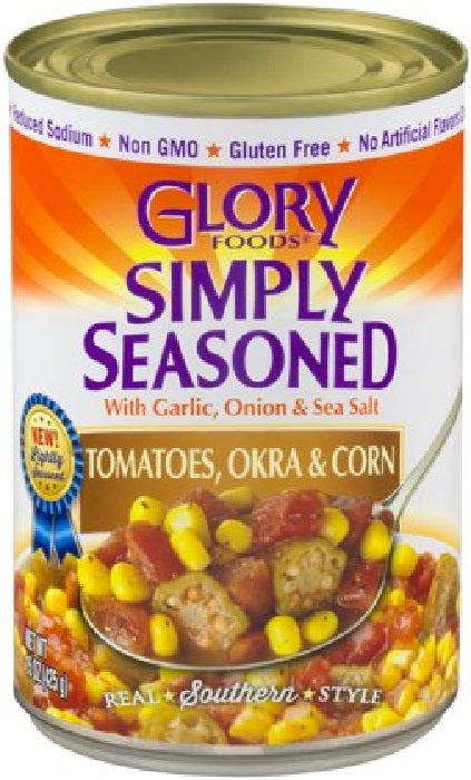 GLORY FOODS: Tomatoes Okra Corn Seasoned, 15.25 oz