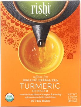 RISHI TEA: Turmeric Ginger Tea 15 Tea Bags, 49.5 gm