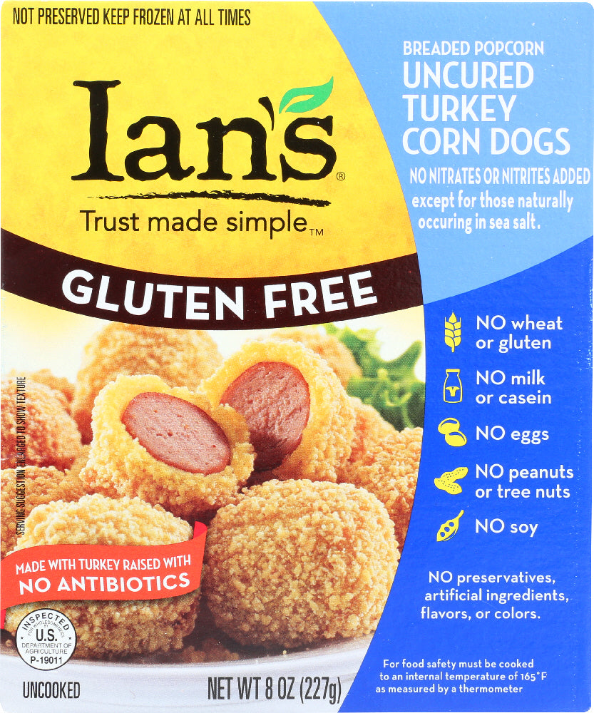 IAN'S NATURAL FOODS: Breaded Popcorn Turkey Corn Dogs, 8 oz