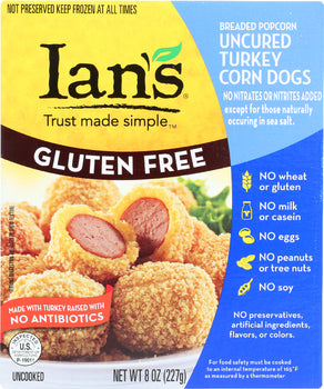 IAN'S NATURAL FOODS: Breaded Popcorn Turkey Corn Dogs, 8 oz